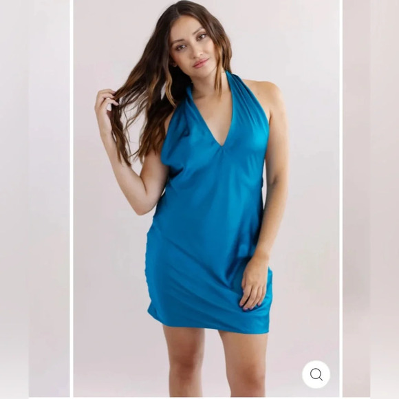 NWT FRENCH CONNECTION | INU SATIN MINI DRESS | OCEAN DEPTHS,SIZE 10 - Picture 3 of 14